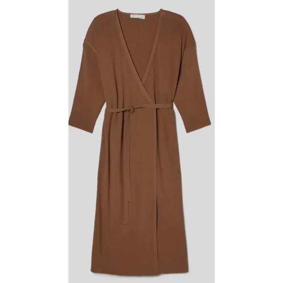 Everlane Ribbed Wrap Midi Dress Size XS Women's 3/4 sleeve - Picture 5 of 11
